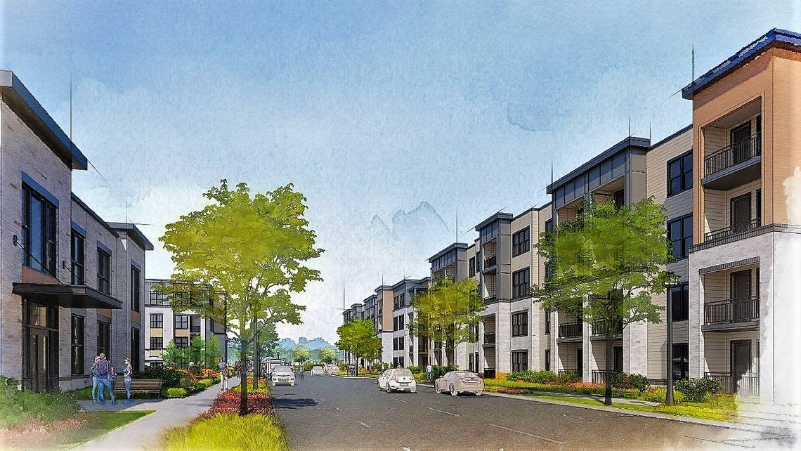 Developer Bryan Properties offered two different views of its proposed Gateway residential development for East Lakeview Drive and U.S. 15-501 in Chapel Hill. This view is from the pedestrian level.