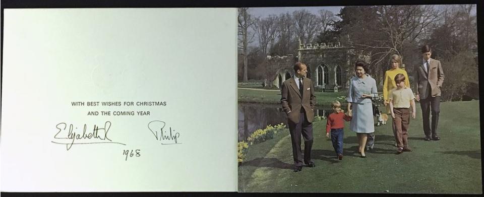 Prince Philip, Prince Edward, Queen Elizabeth, Prince Andrew, Princess Anne and Prince Charles in 1968's Christmas card | Rowleys/BNPS