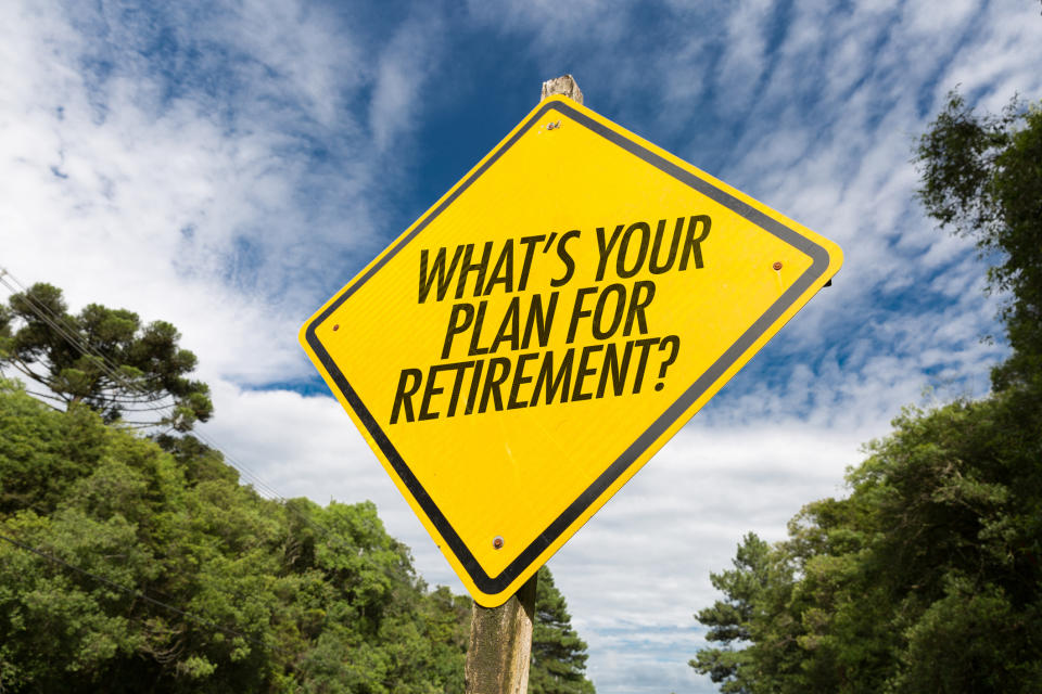 A yellow road sign is shown, and on it is the question what's your plan for retirement?