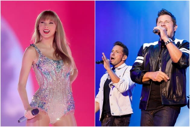 Taylor-Swift-98-Degrees-re-record - Credit: John Medina/Getty Images; Andrew Chin/Getty Images