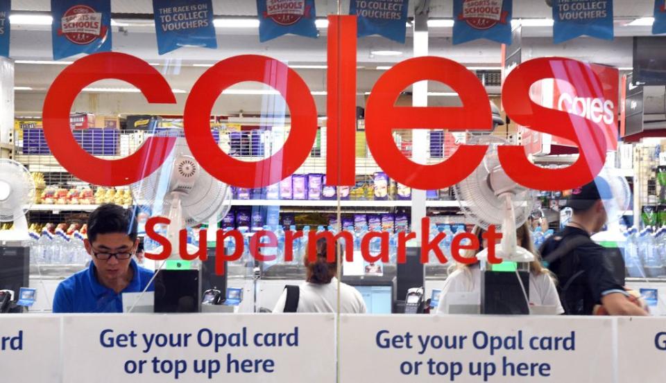 People are shopping at a Coles supermarket in the central business district of Sydney on March 16, 2018. Australian supermarket chain Coles will be spun off into a separate entity by owner Wesfarmers, the company said on March 16, amid a shake-up in the food retail sector as new entrants threaten a longstanding duopoly. / AFP PHOTO / William WEST        (Photo credit should read WILLIAM WEST/AFP via Getty Images)