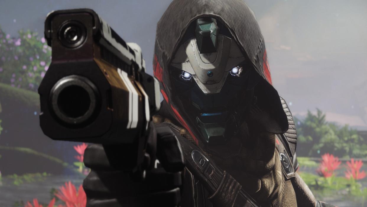  Cayde points his gun, Ace of Spades. 