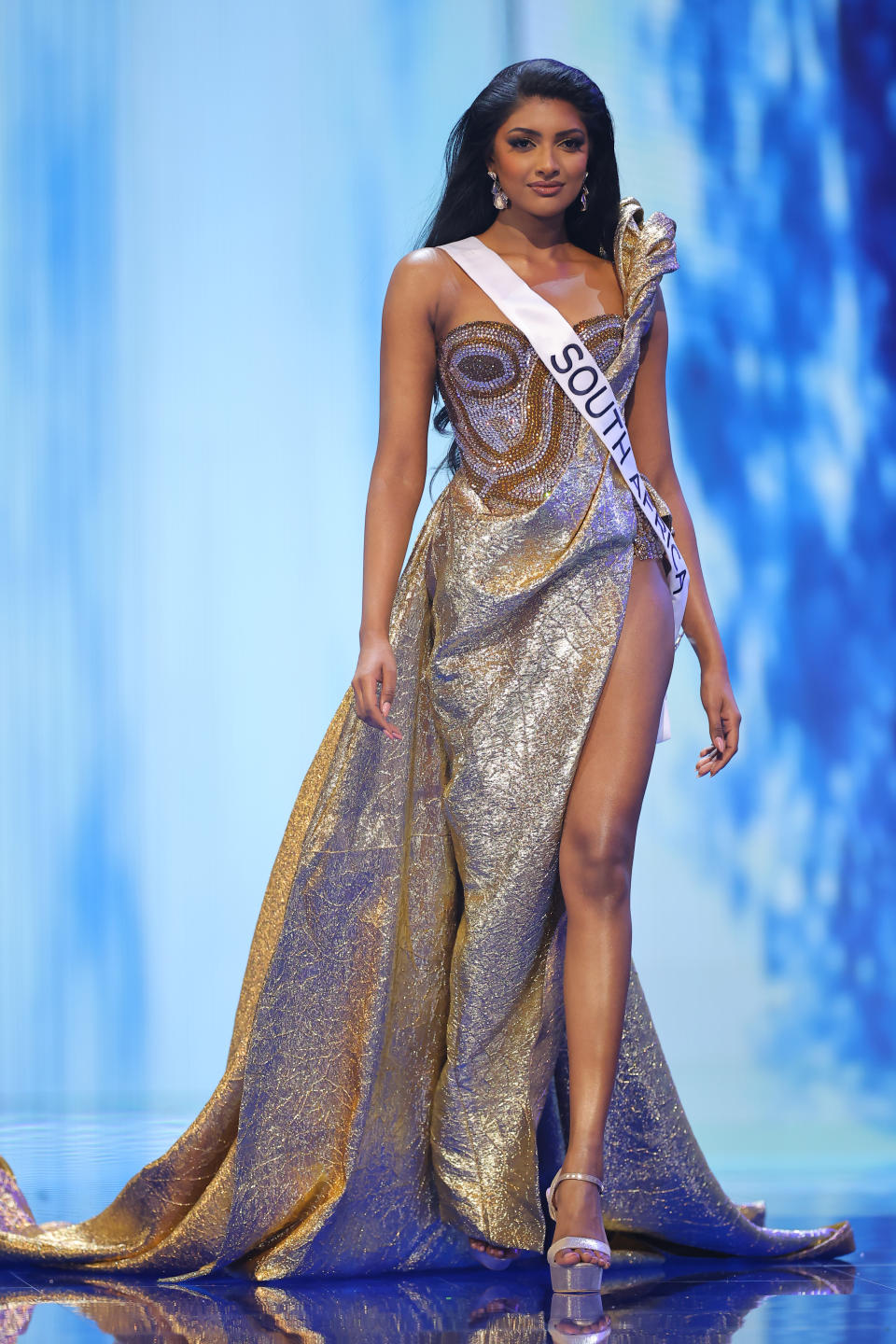 SAN SALVADOR, EL SALVADOR - NOVEMBER 15: Miss South Africa Bryoni Natalie Govender attends the The 72nd Miss Universe Competition - Preliminary Competition at Gimnasio Nacional Jose Adolfo Pineda on November 15, 2023 in San Salvador, El Salvador. (Photo by Hector Vivas/Getty Images)