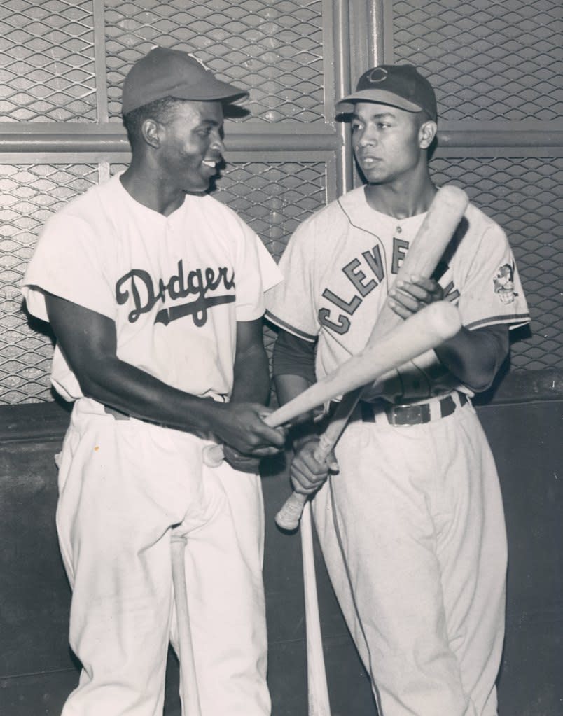 An archival shot of Doby and Jackie Robinson from their glory days. Getty Images
