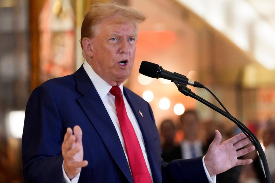 Donald Trump speaks during a news conference at Trump Tower on May 31 a day after a New York jury found himpguilty of 34 felony charges (Copyright 2024 The Associated Press. All rights reserved.)