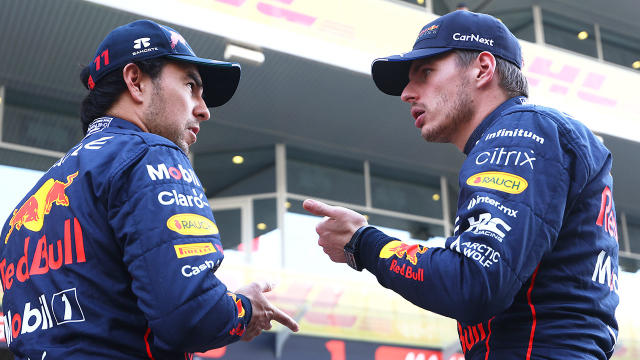 Pictured here, Red Bull teammates Sergio Perez and Max Verstappen in an animated discussion ahead of the Abu Dhabi GP. 