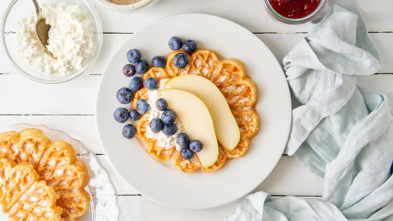 cottage cheese served on waffles