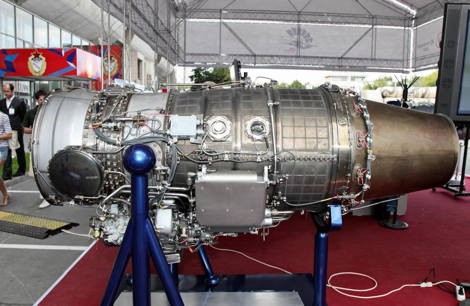 A Russian-made AI-222-25 engine for a Yakovlev Yak-130 Mitten trainer. <em>Vitaly V. Kuzmin/Wikimedia Commons</em>