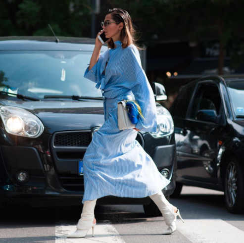 Blogger, Diona Ciobanu works stripes and slicked back hair. 