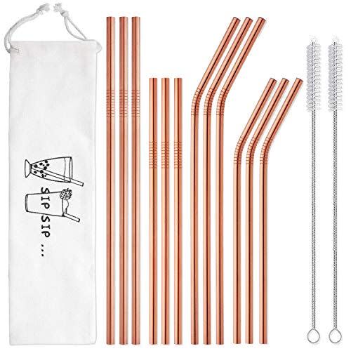 45) Rose Gold Metal Straws Reusable with Case