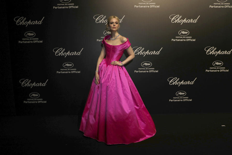 Actress Elle Fanning poses for photographers upon arrival at the Chopard Love event at the 72nd international film festival, Cannes, southern France, Friday, May 17, 2019. (Photo by Vianney Le Caer/Invision/AP)