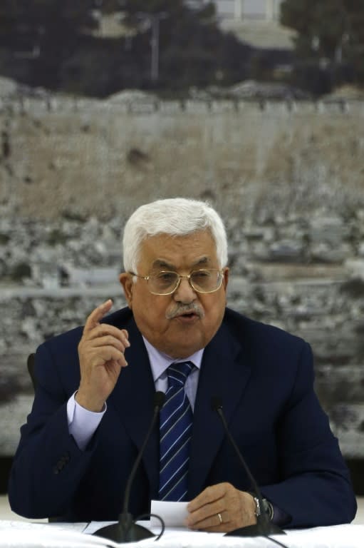 Palestinian president Mahmud Abbas speaks during a meeting of the Palestinian leadership in Ramallah on July 25, 2017