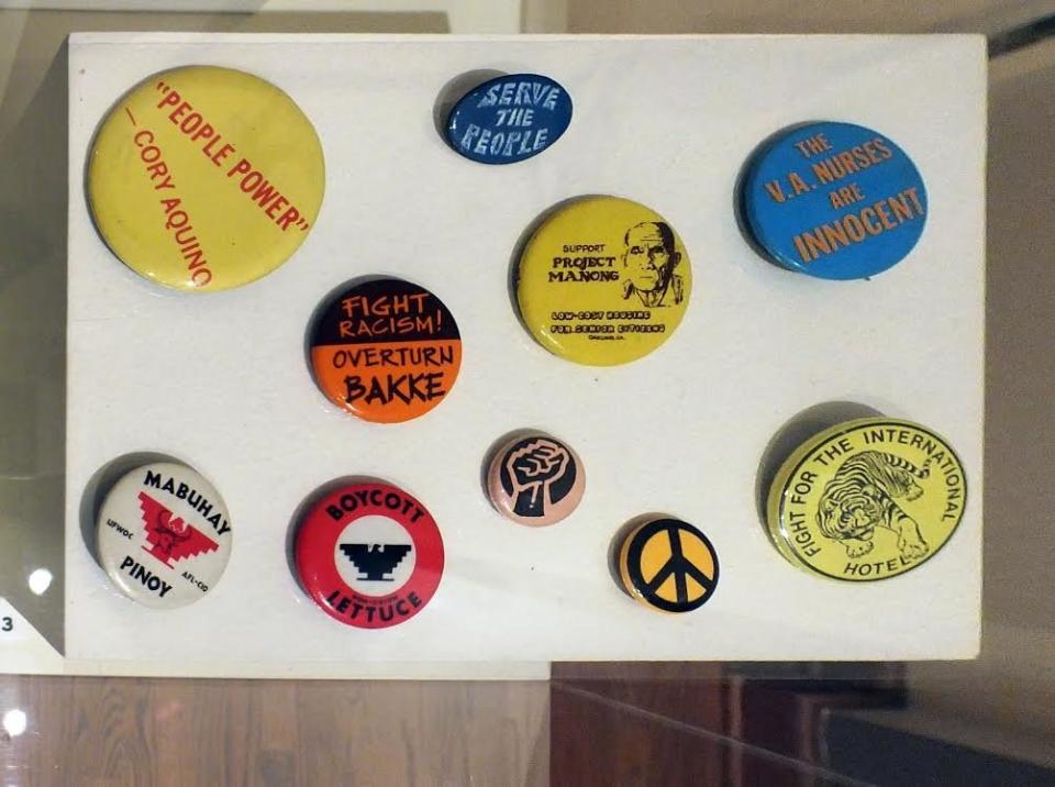 Buttons worn at the time highlight the wide-range of historical events of the era,&nbsp;from the peace movement to support for Cesar Chavez and the&nbsp;<a href="http://www.ufw.org/_page.php?inc=history/07.html" target="_blank">United Farm Workers.</a>