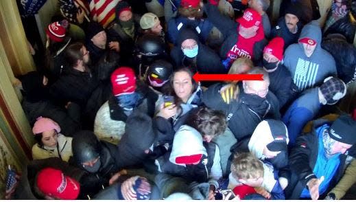 This photo, included in the FBI affidavit that led to Corinne Montoni's arrest, shows the Lakeland woman inside the U.S. Capitol on Jan. 6, an FBI agent reported.