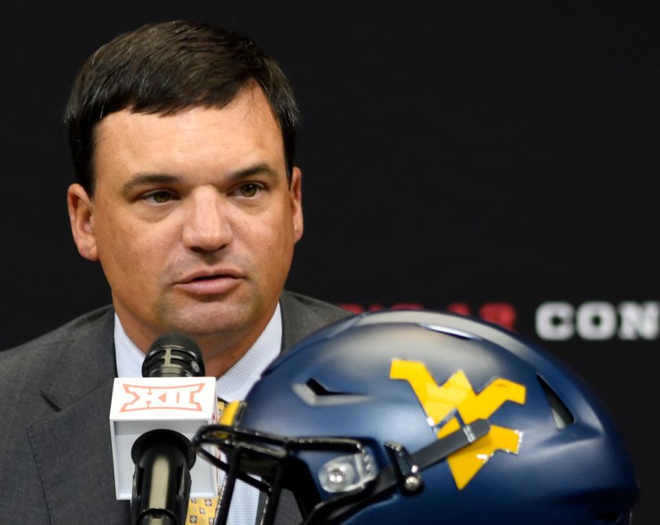 West Virginia head football coach Neal Brown speaks during first day of the Big 12 football media days, Wednesday, July 13, 2022, at AT&T Stadium in Arlington. 