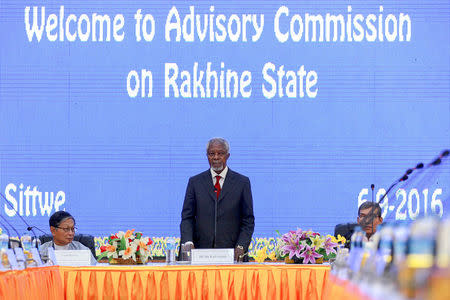 Former U.N. chief Kofi Annan addresses an advisory commission in Sittwe, Myanmar, September 6, 2016. REUTERS/Wa Lone