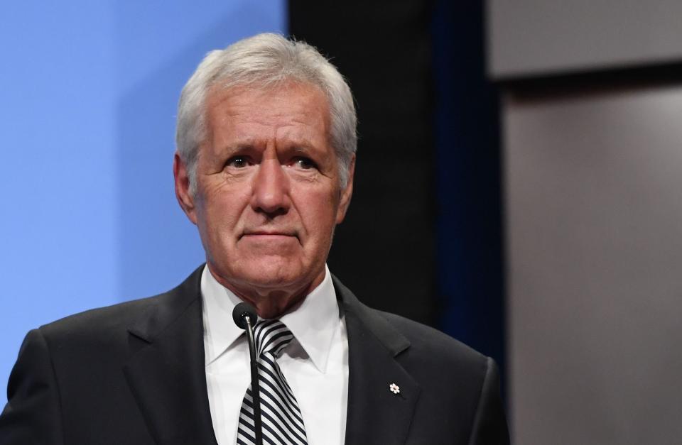 "Jeopardy!" host Alex Trebek speaks as he is inducted into the National Association of Broadcasters Broadcasting Hall of Fame during the NAB Achievement in Broadcasting Dinner at the Encore Las Vegas on April 9, 2018 in Las Vegas, Nevada. "Jeopardy!" host Alex Trebek announced March 6, 2019 that he has been diagnosed with stage 4 pancreatic cancer.
