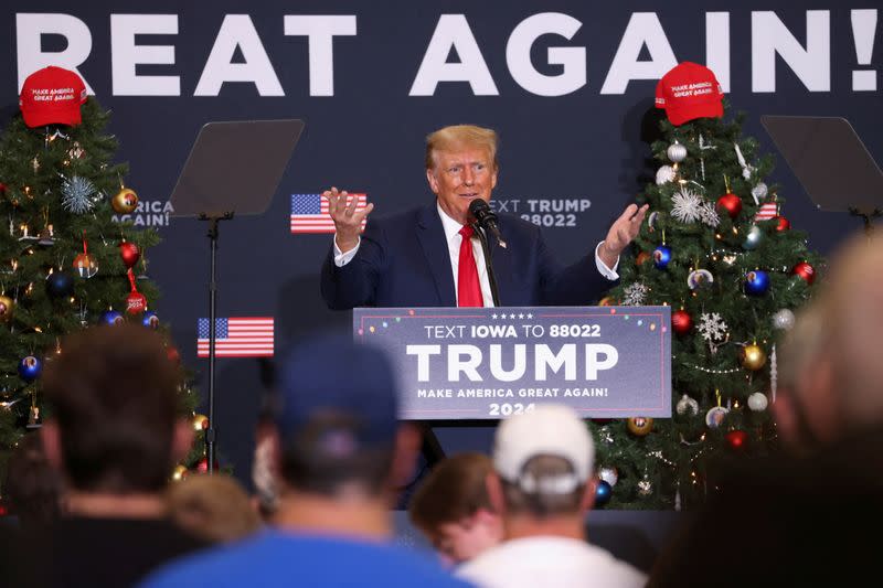 Republican presidential candidate and former U.S. President Trump attends a campaign event in Waterloo, Iowa