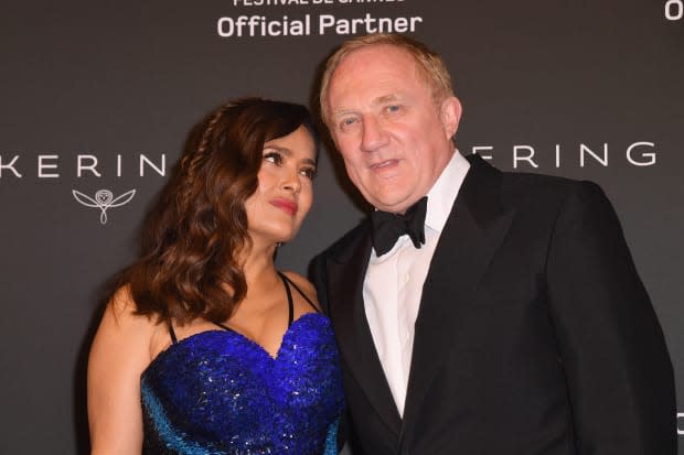 Salma Hayek and François-Henri Pinault<p><a href="https://www.gettyimages.com/detail/1328209769" rel="nofollow noopener" target="_blank" data-ylk="slk:Stephane Cardinale - Corbis/Getty Images;elm:context_link;itc:0;sec:content-canvas" class="link ">Stephane Cardinale - Corbis/Getty Images</a></p>