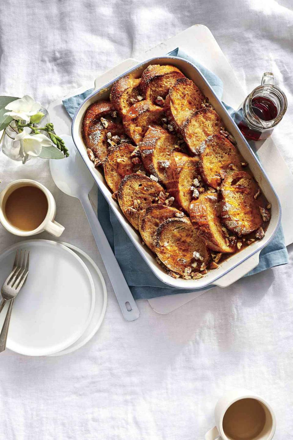 Overnight French Toast Casserole with Bourbon-Maple Syrup