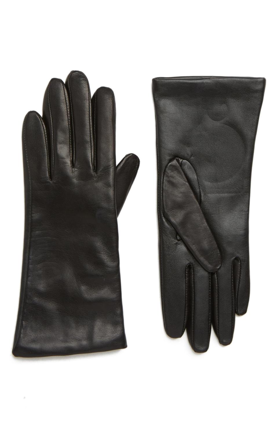 Cashmere-Lined Leather Touch-Screen Gloves