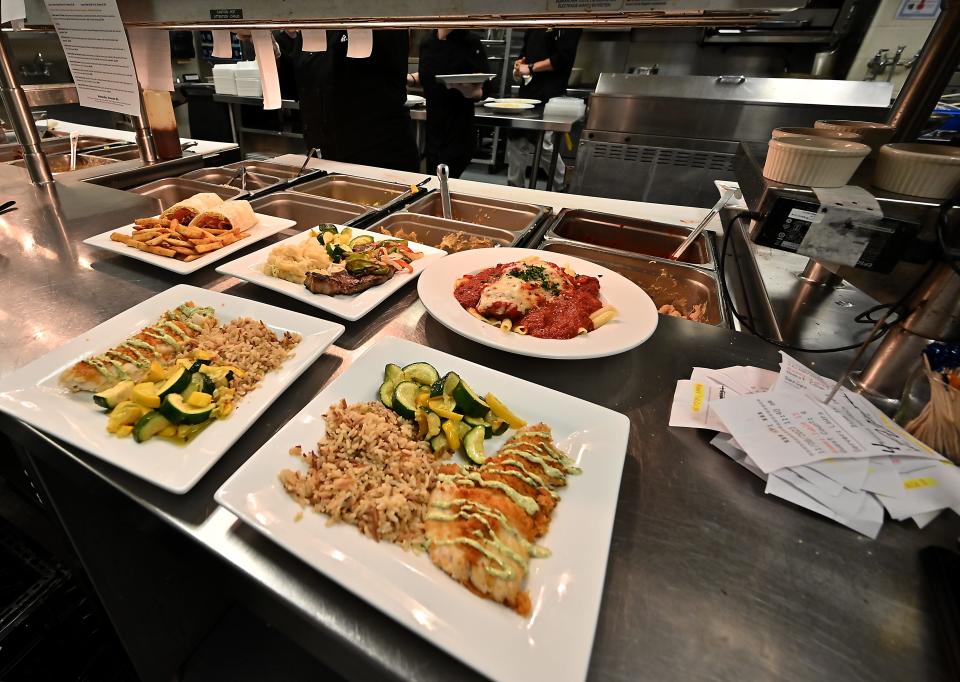 Meals ready to be served in the Bay Path Regional Vocational Technical High School kitchen.