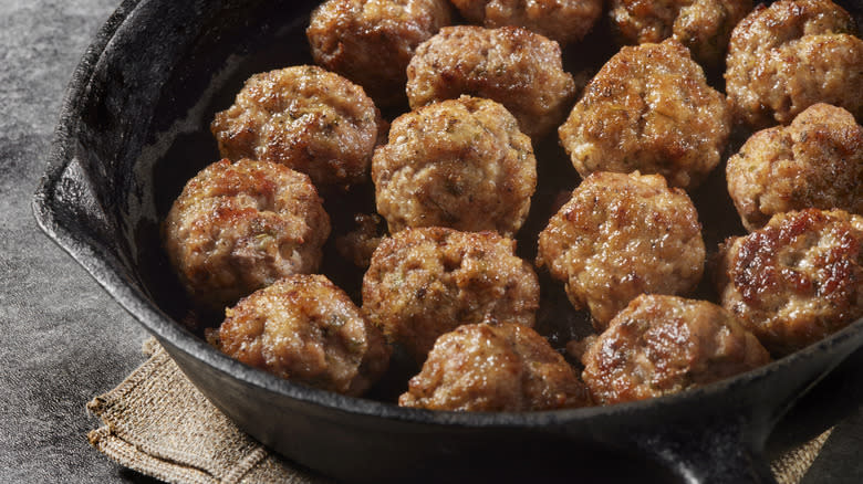 meatballs in crowded skillet