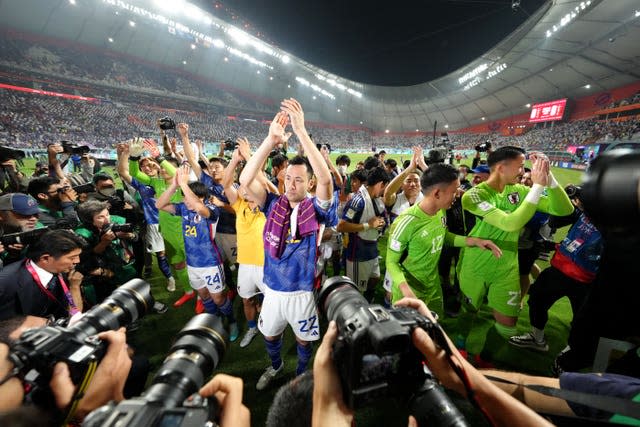 Japan captain Maya Yoshida leads the celebrations following his country's surprise 2-1 World Cup win over Spain. In a tournament packed with shocks, the Japanese defeated Germany and the Spanish en route to finishing top of Group E before suffering a last-16 exit following a penalty shootout loss to Croatia