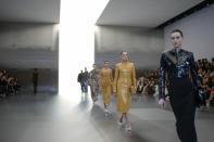 Models wear creations for Fendi as part of the Haute Couture Spring-Summer 2024 collection presented in Paris, Thursday, Jan. 25, 2024. (AP Photo/Thibault Camus)