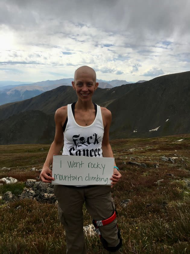 The author climbing a fourteener in Colorado through First Descents in 2016. 