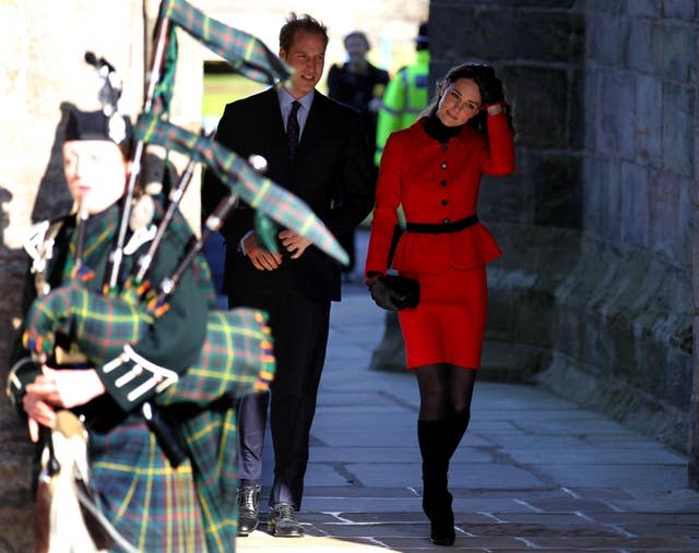 Prince William and Kate Middleton leave the Quadrangle during a return visit to the University of St Andrews, where they first met (Andrew Milligan/PA)