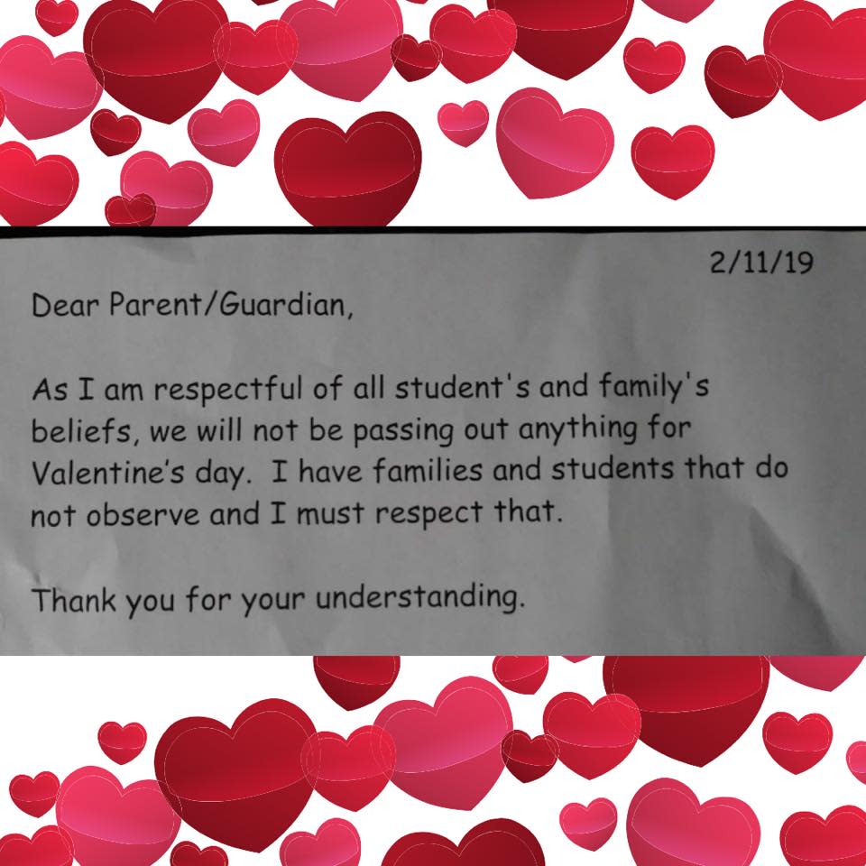 Rhode Island school canceled Valentine’s Day, then reversed its policy when parents complained. (Credit: Facebook)