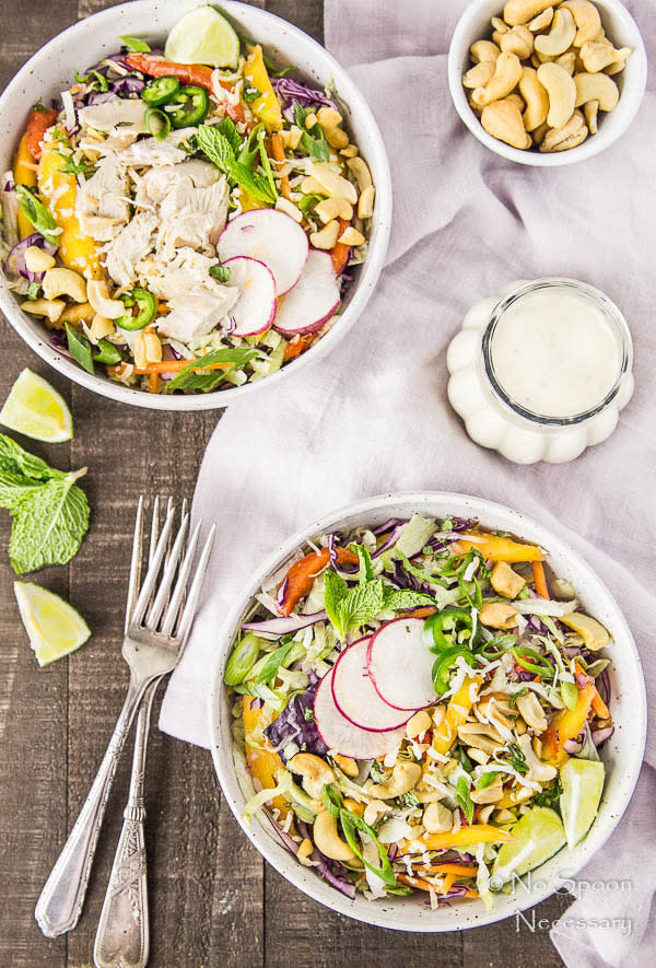 This salad is packed with shredded vegetables, mango slices, and cashews pieces and tossed with a tangy coconut-lime vinaigrette. Just oozes summer vibes, no? Recipe: Thai Cashew and Mango Slaw Salad 