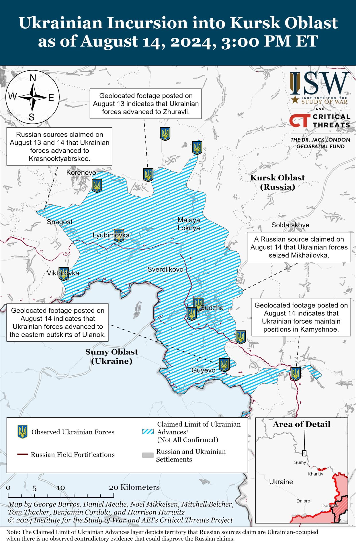 Ukrainian advances as of August 14.