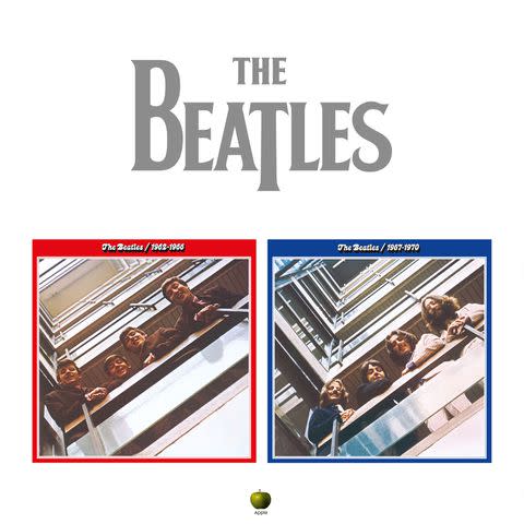 <p>Apple Corps Ltd.</p> The twin covers for the Beatles' 1973 greatest hits compilation, commonly known as "The Red Album" and "The Blue Album."