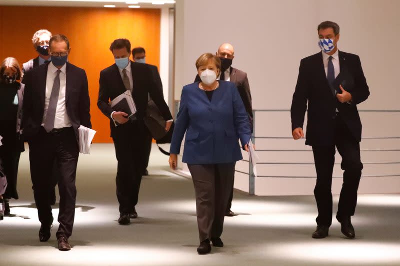 German Chancellor Angela Merkel attends a video-conference