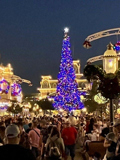 Expect a crowd, and lights and decorations a-plenty, at the Main Street USA Christmas tree (and everywhere else), at Walt Disney World's Magic Kingdom.