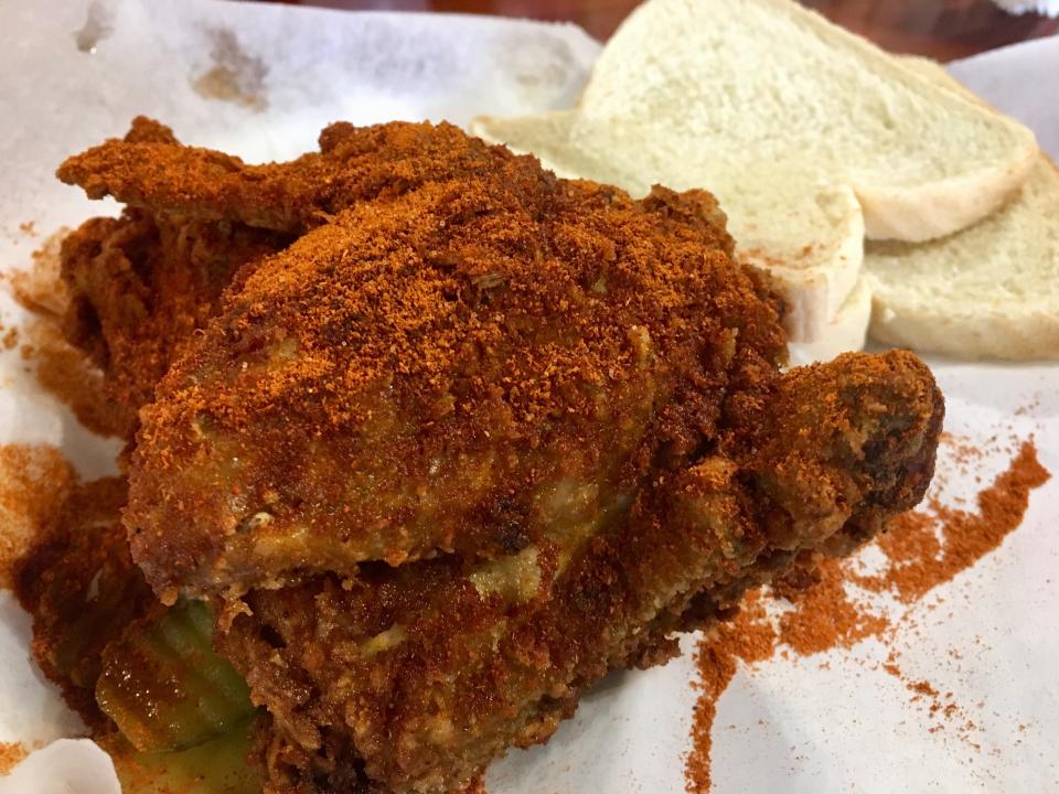 Hot dry rub coats the chicken at Bolton's — and boy is it hot.