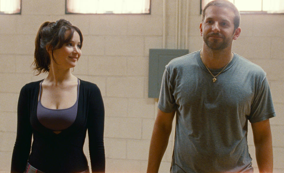 FILE -This film image released by The Weinstein Company shows Jennifer Lawrence, left, and Bradley Cooper in "Silver Linings Playbook." Lawrence is nominated for an Academy Award for best actress for “Silver Linings Playbook." The 85th Academy Awards are held in Los Angeles on Sunday, Feb. 24. (AP Photo/The Weinstein Company, JoJo Whilden, File)