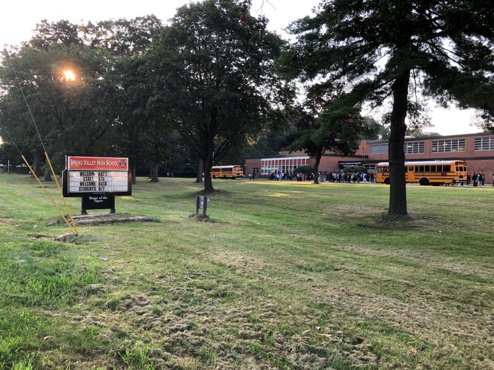 Students arrive to Spring Valley High School around 7:30 a.m. on Thursday, Sept. 7, 2023, on the first day of the 2023-2024 school year.