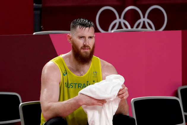 Aron Baynes at the Tokyo Olympics. (Photo: David Goldman via AP)