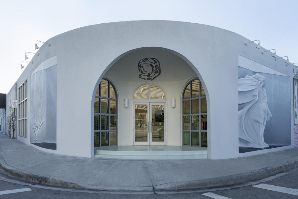 The white exterior design of the Billionaire Boys Club ICECREAM Miami Flagship store