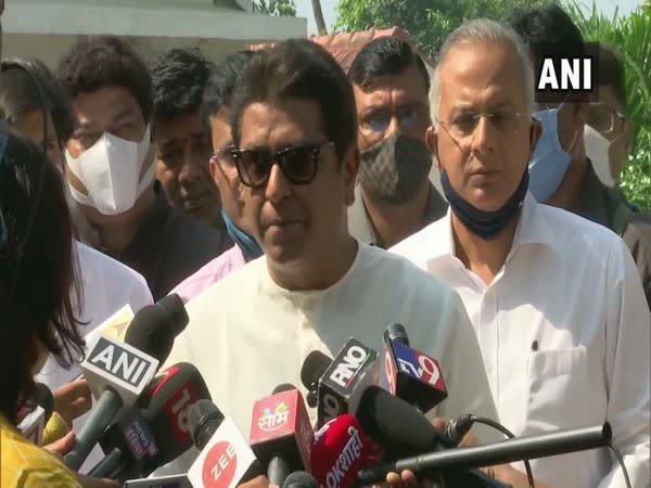 Maharashtra Navnirman Sena (MNS) chief Raj Thackeray speaking to the media after a meeting with the Governor. (Photo/ANI)