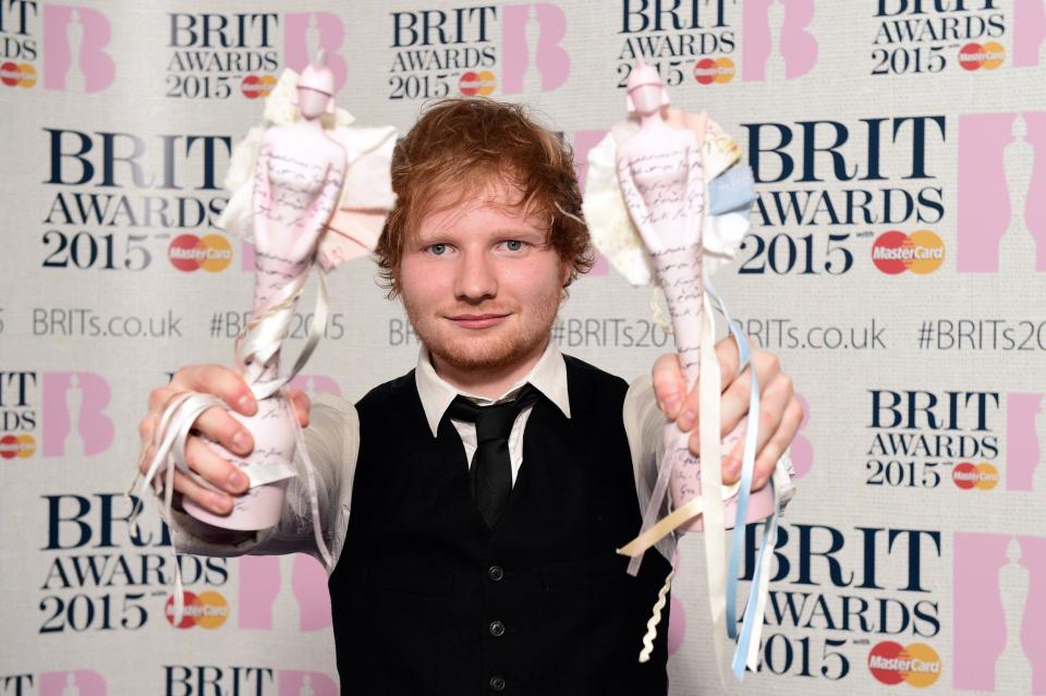 Award winners: Ed Sheeran posing with his gongs: AFP/Getty Images