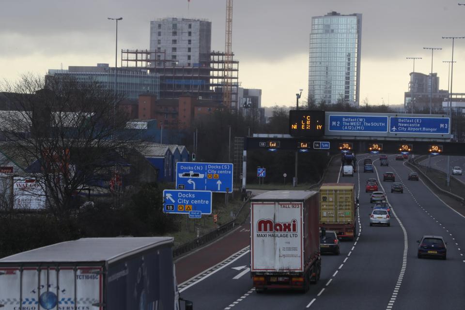 Traffic on the M2 into Belfast near Belfast docks (Brian Lawless/PA) (PA Wire)