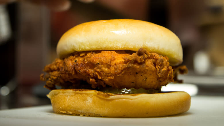 Chick-fil-a sandwich on a white board