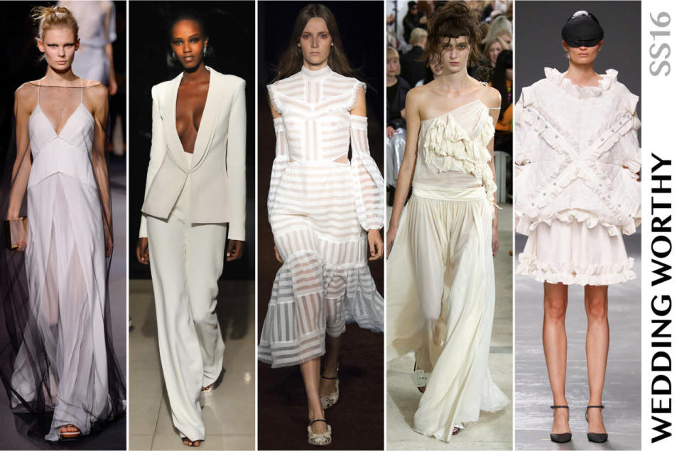 <p>If there is ever a time to think about tying the knot, this season offers a lot of choices. Every fashion house from Balenciaga to Valentino showed gowns in shades of whites, cream, pinks and all the in-between. </p>