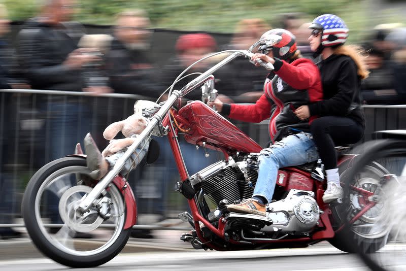 FILE PHOTO: A biker rides his Harley-Davidson during a parade at the "Hamburg Harley Days" in Hamburg