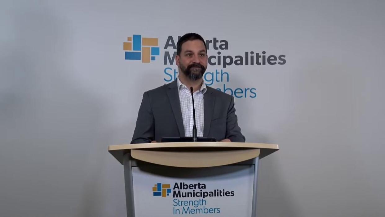 Tyler Gandam, president of Alberta Municipalities, is criticizing the provincial government for some of the measures proposed in Bill 20.  (Alberta Municipalities - image credit)