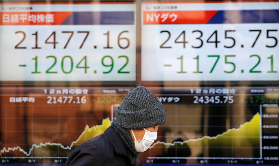 Falls on the US stock market sparked similar dives in the world’s major markets, including Japan’s Nikkei (REUTERS/Toru Hanai)